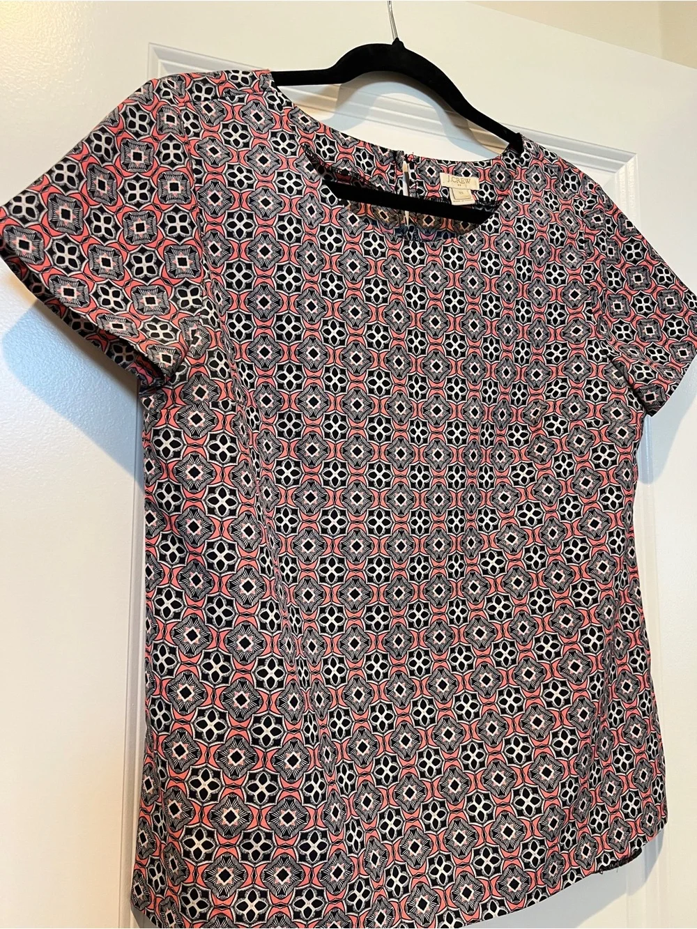 Pattern Pink Geometric Print Short Sleeve Blouse XS Career Casual Top J. Crew